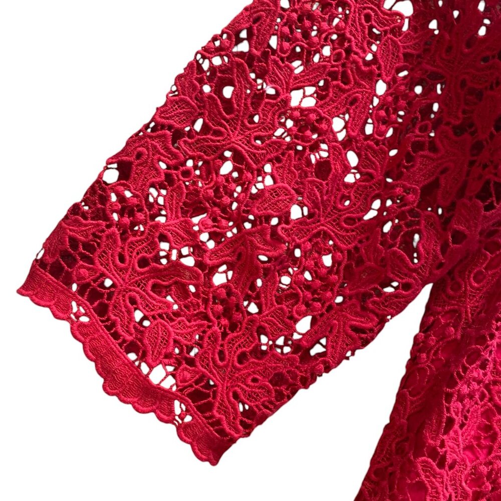 Talbots Red Scroll Floral Lace Overlay Top 3/4 Sleeve Scalloped Whimsigoth-18W - Picture 8 of 15